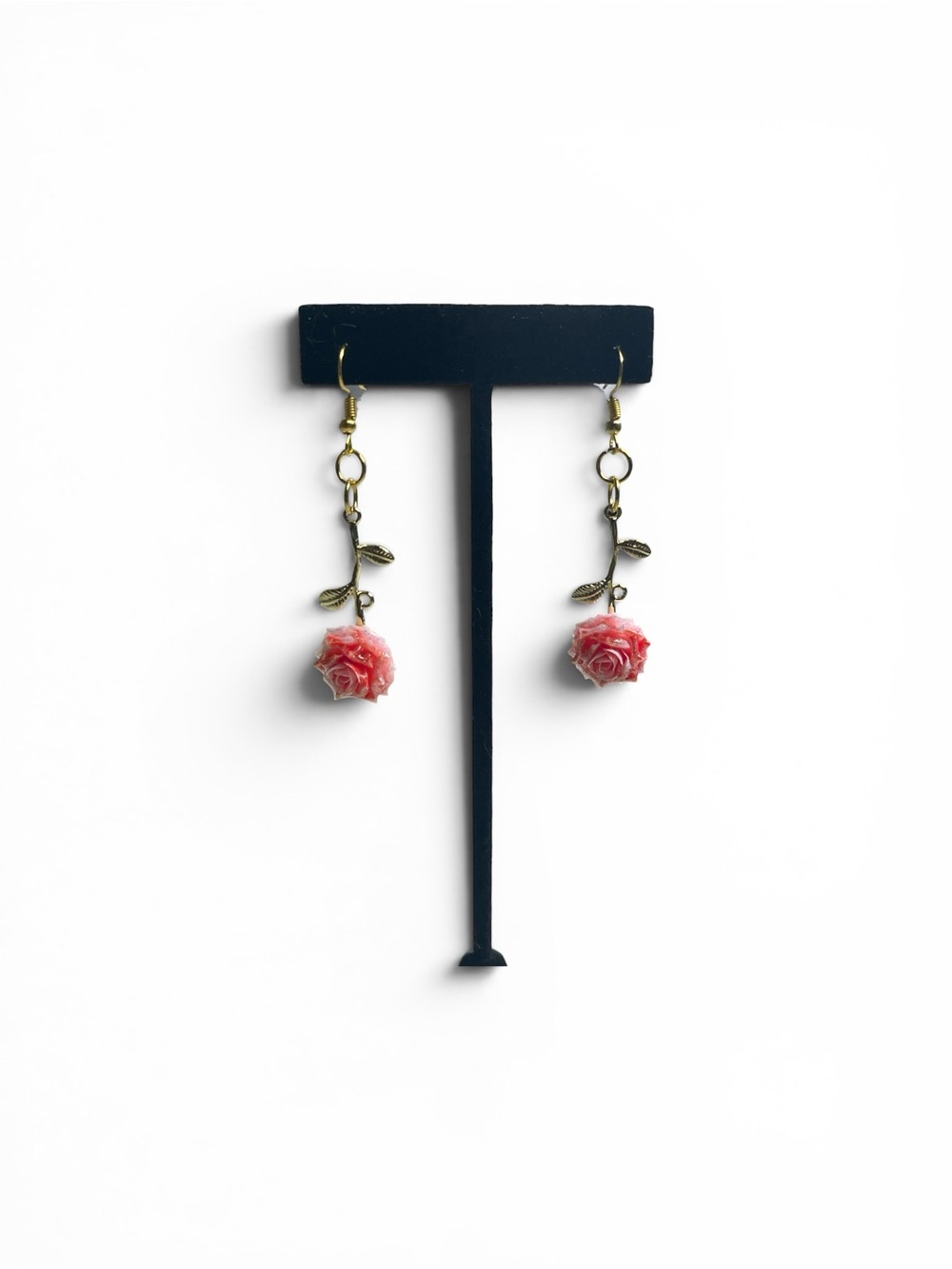 Vintage-Inspired Pink Rose Drop Earrings - Handmade